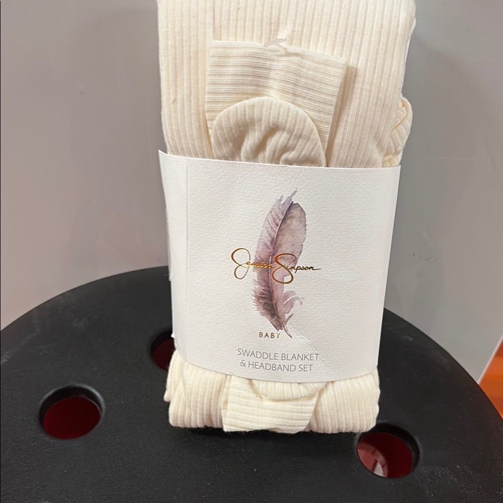 Cream Ribbed Swaddle Blanket & Headband Set